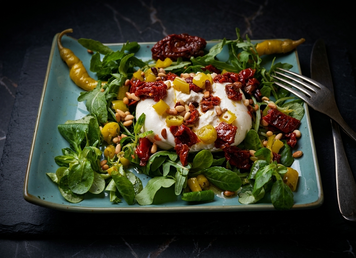 Burrata cremosa con tomate de temporada
