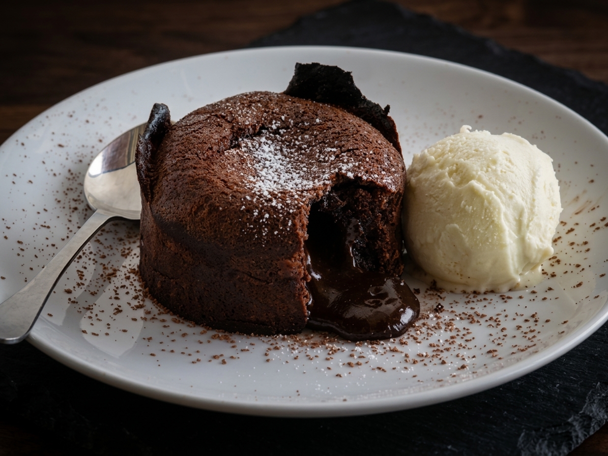 Coulant de chocolate con helado de vainilla