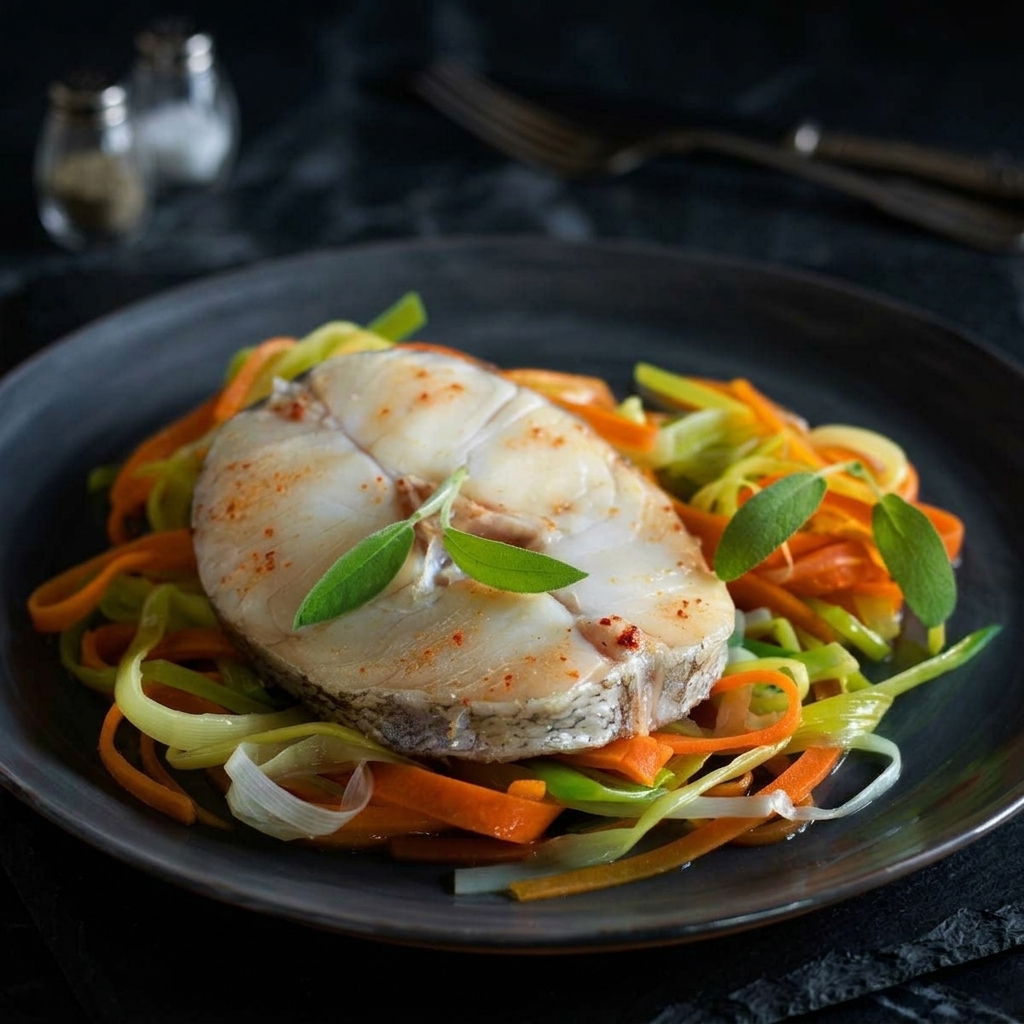 Merluza a la plancha con verduras salteadas